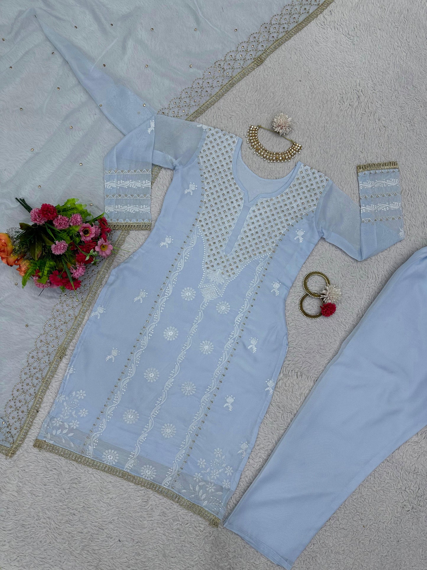 Embroidered Organza Kurta Set