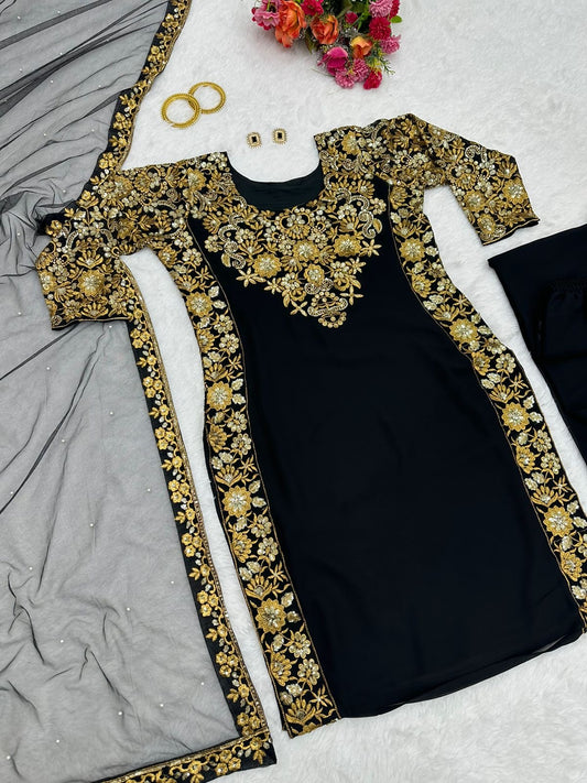 Black Gold Designer Kurta Set