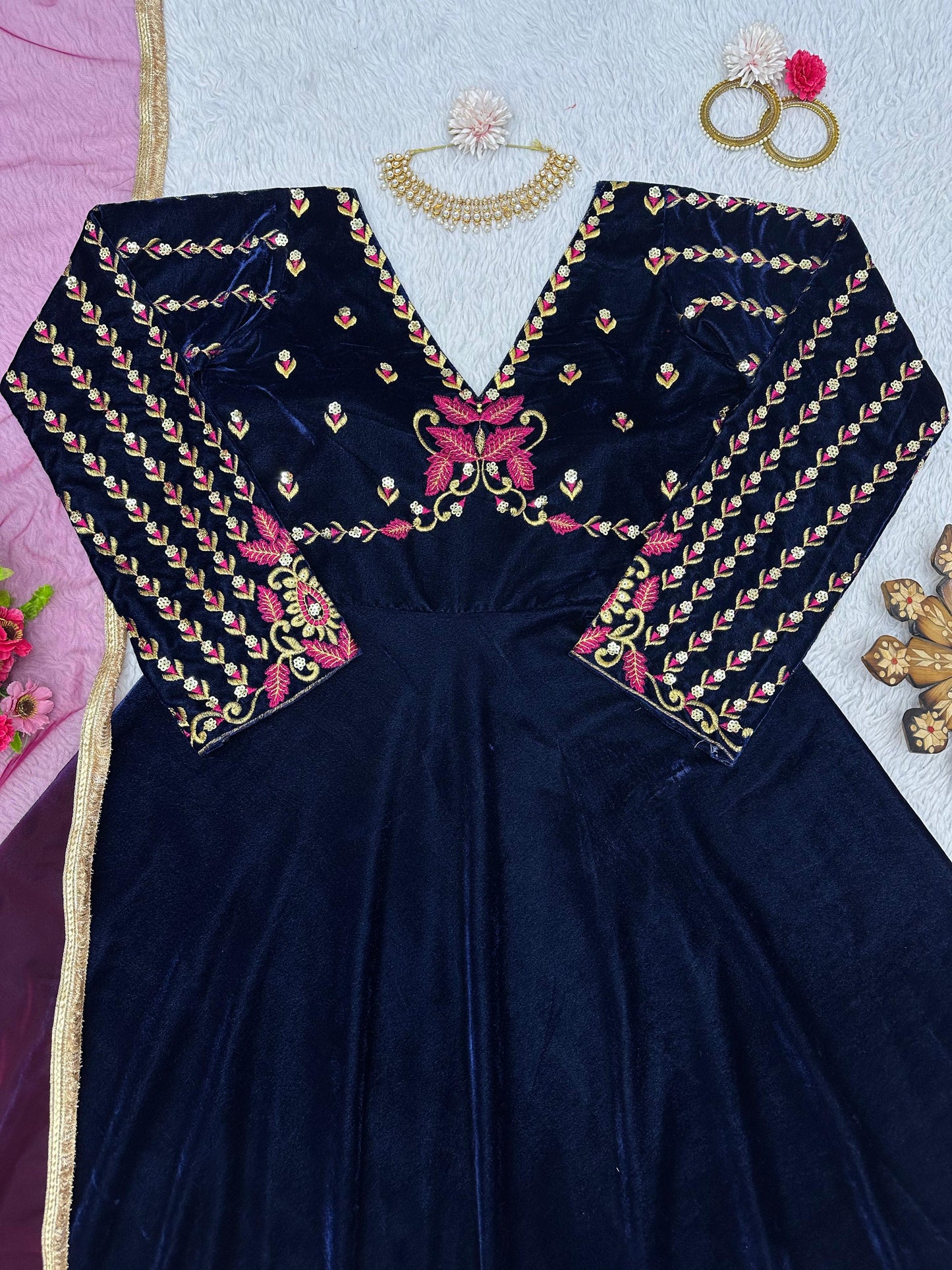 Velvet Embroidered Anarkali