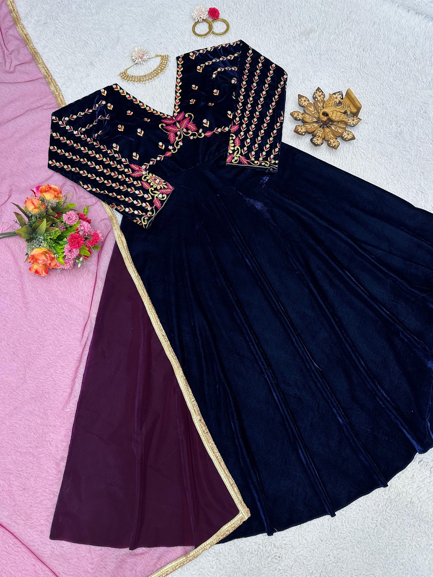 Velvet Embroidered Anarkali