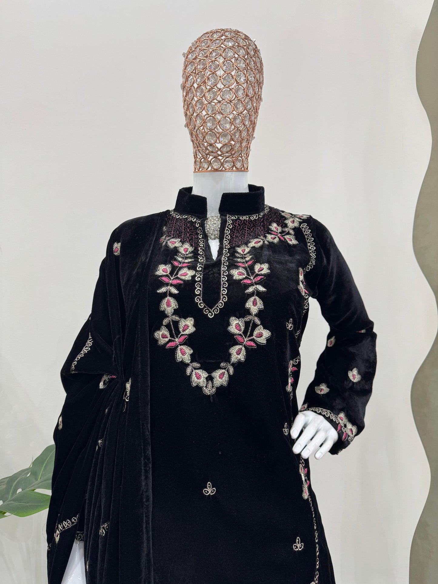 Embroidered Velvet Kurta Set