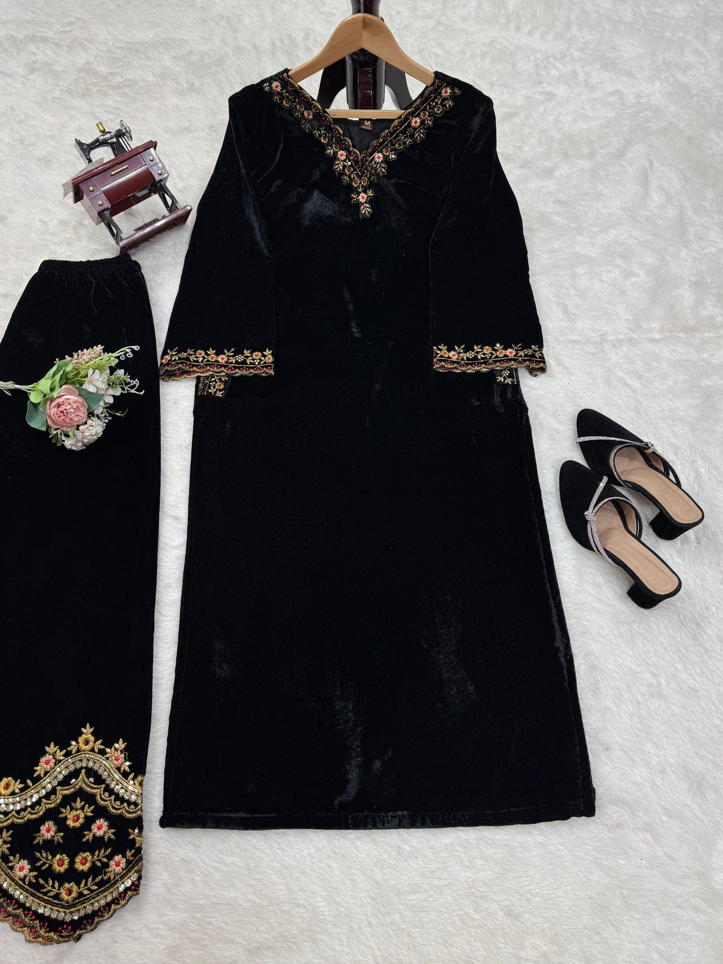 Velvet Kurta Set with Pockets