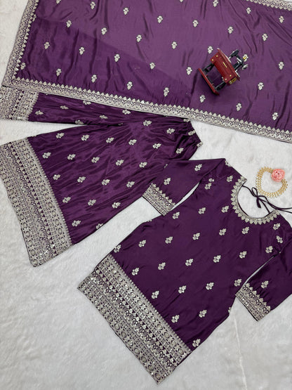 Embroidered Chinon Silk Kurta Palazzo Set