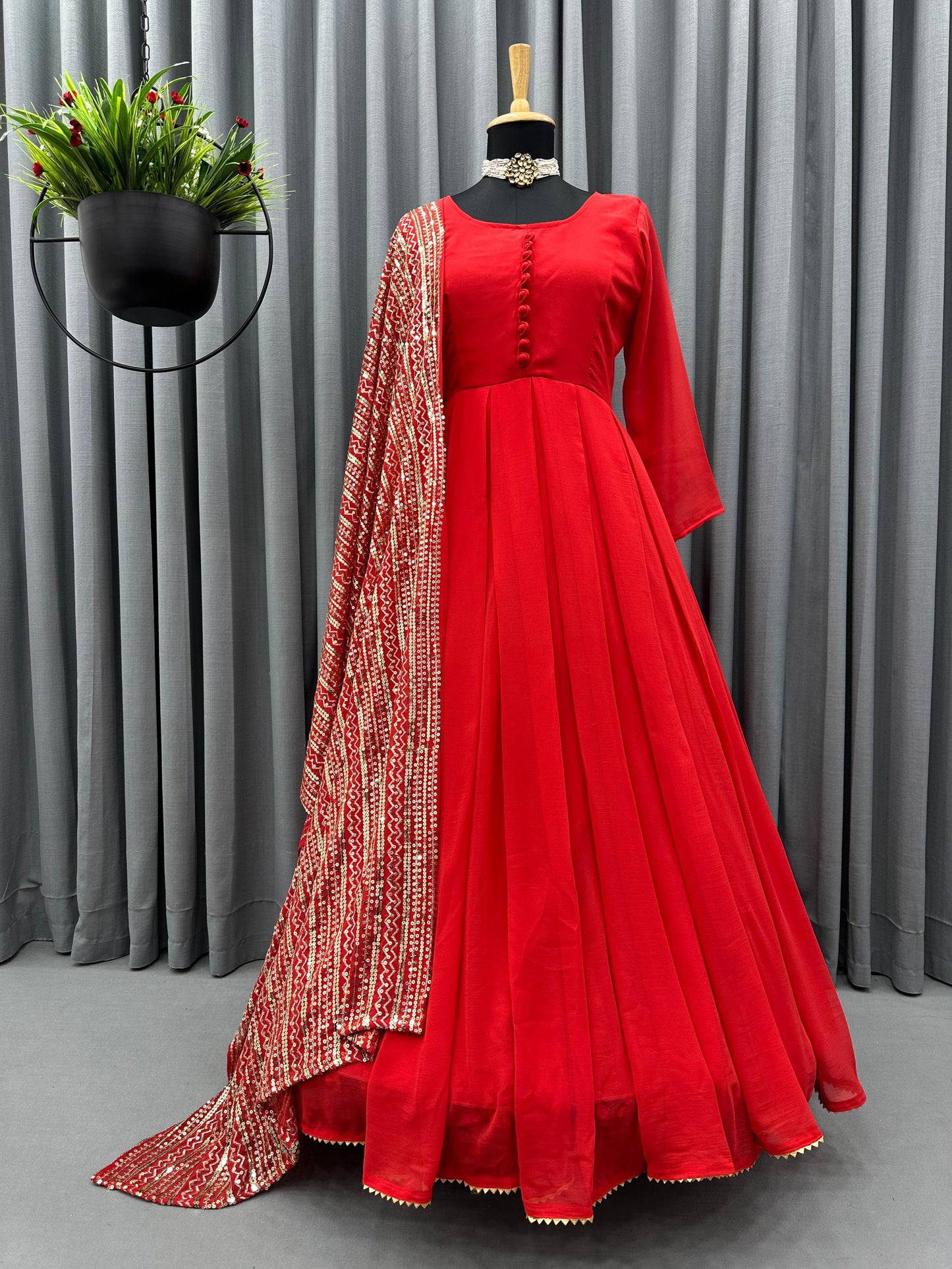 Anarkali Dress with Sequins Work Dupatta