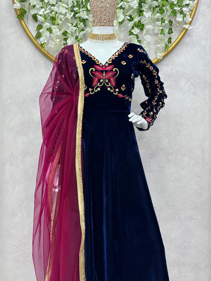 Velvet Embroidered Anarkali