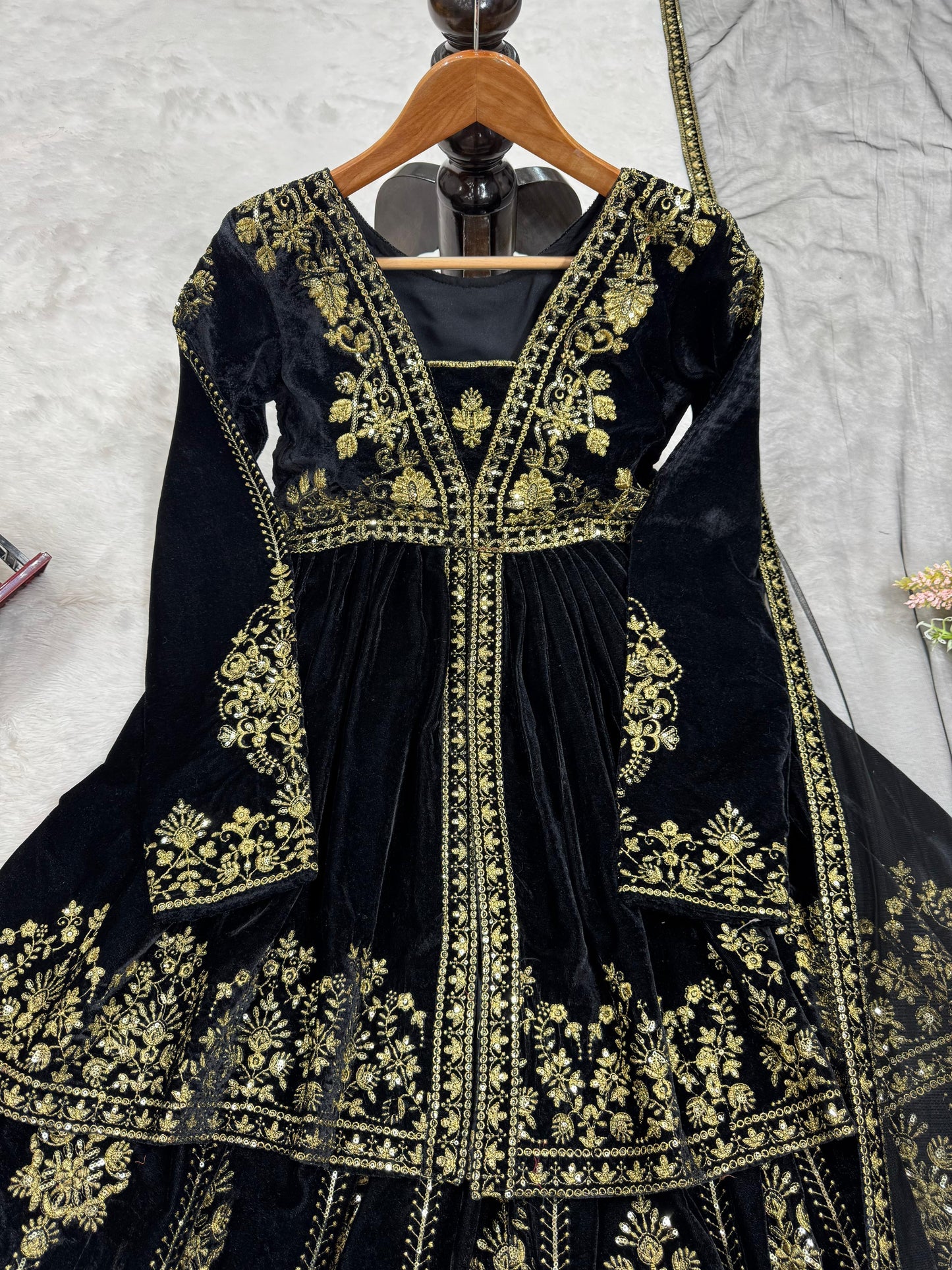 Velvet Slit Peplum Kurta Palazzo Set