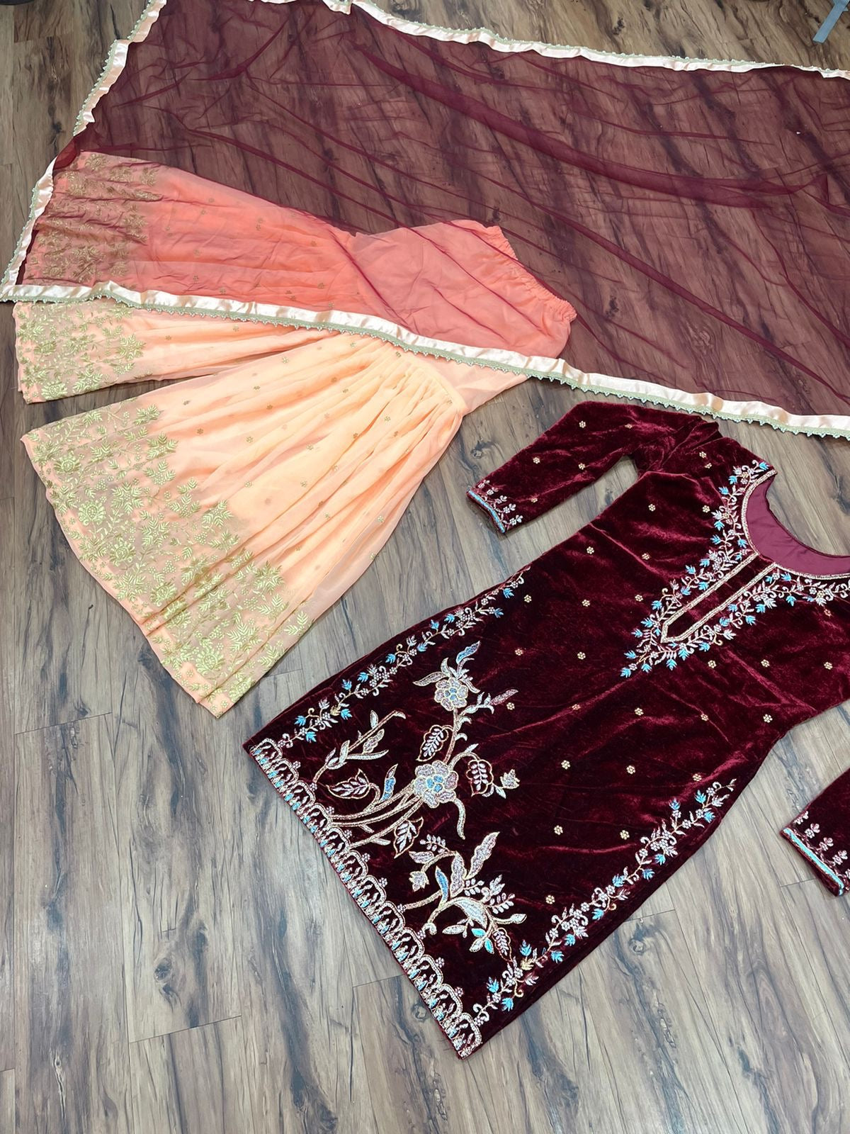 Velvet Sharara Set