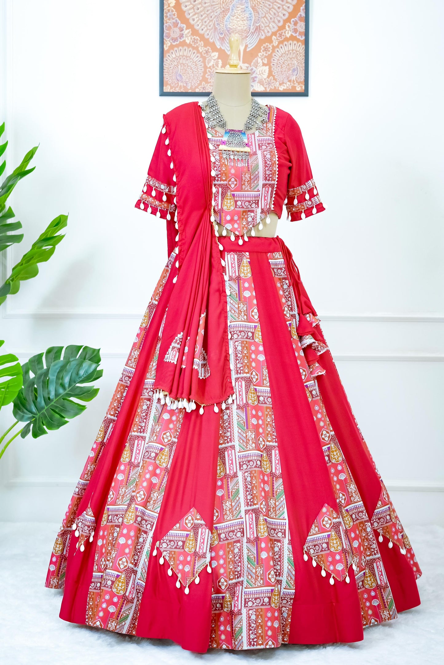 Navratri Special Mashup Lehenga Set - Red