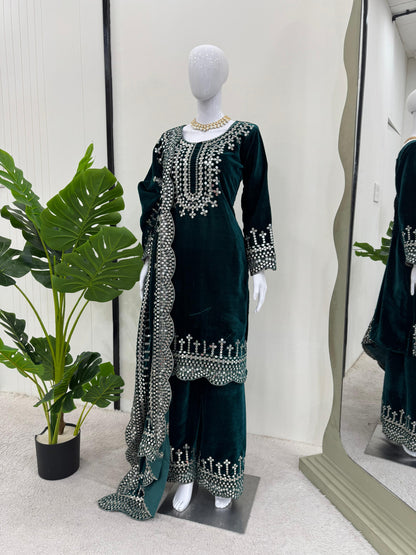 Sequins Work Kurta Set in Velvet