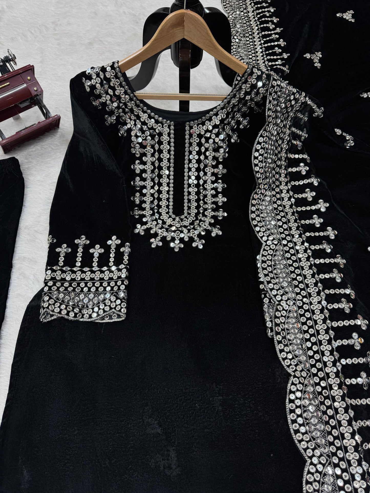 Sequins Work Kurta Set in Velvet