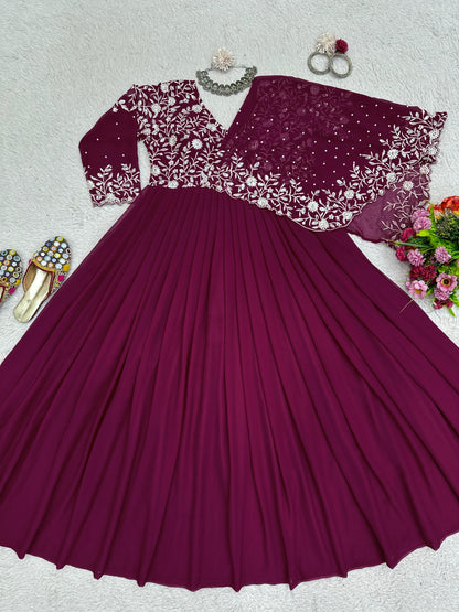 Half Cape Anarkali Gown