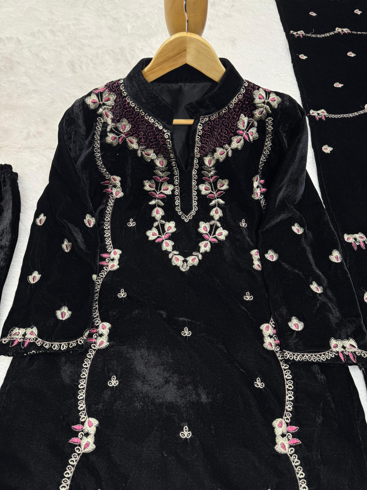 Embroidered Velvet Kurta Set