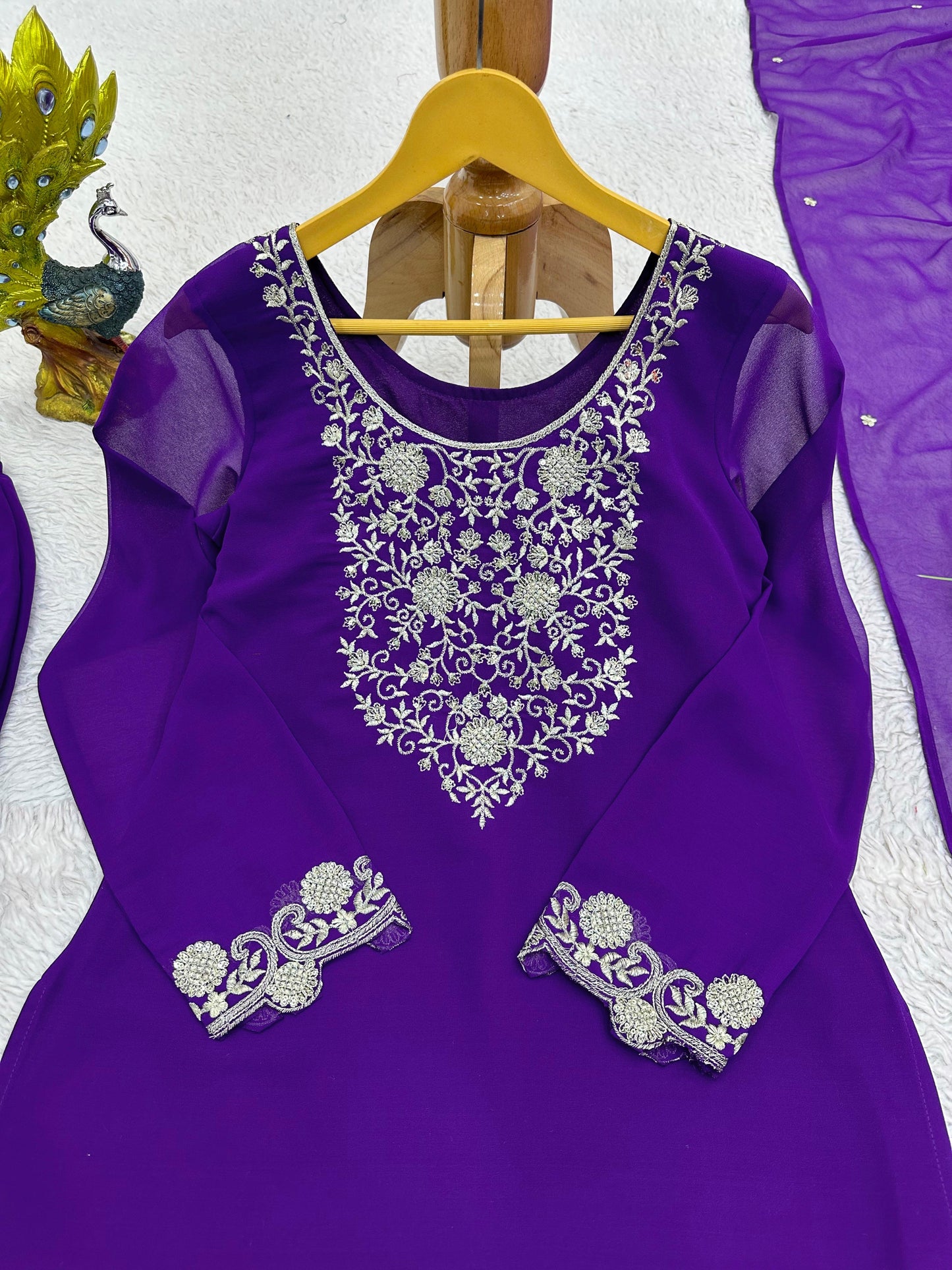 Cutwork Kurta Set with Palazzo and Dupatta