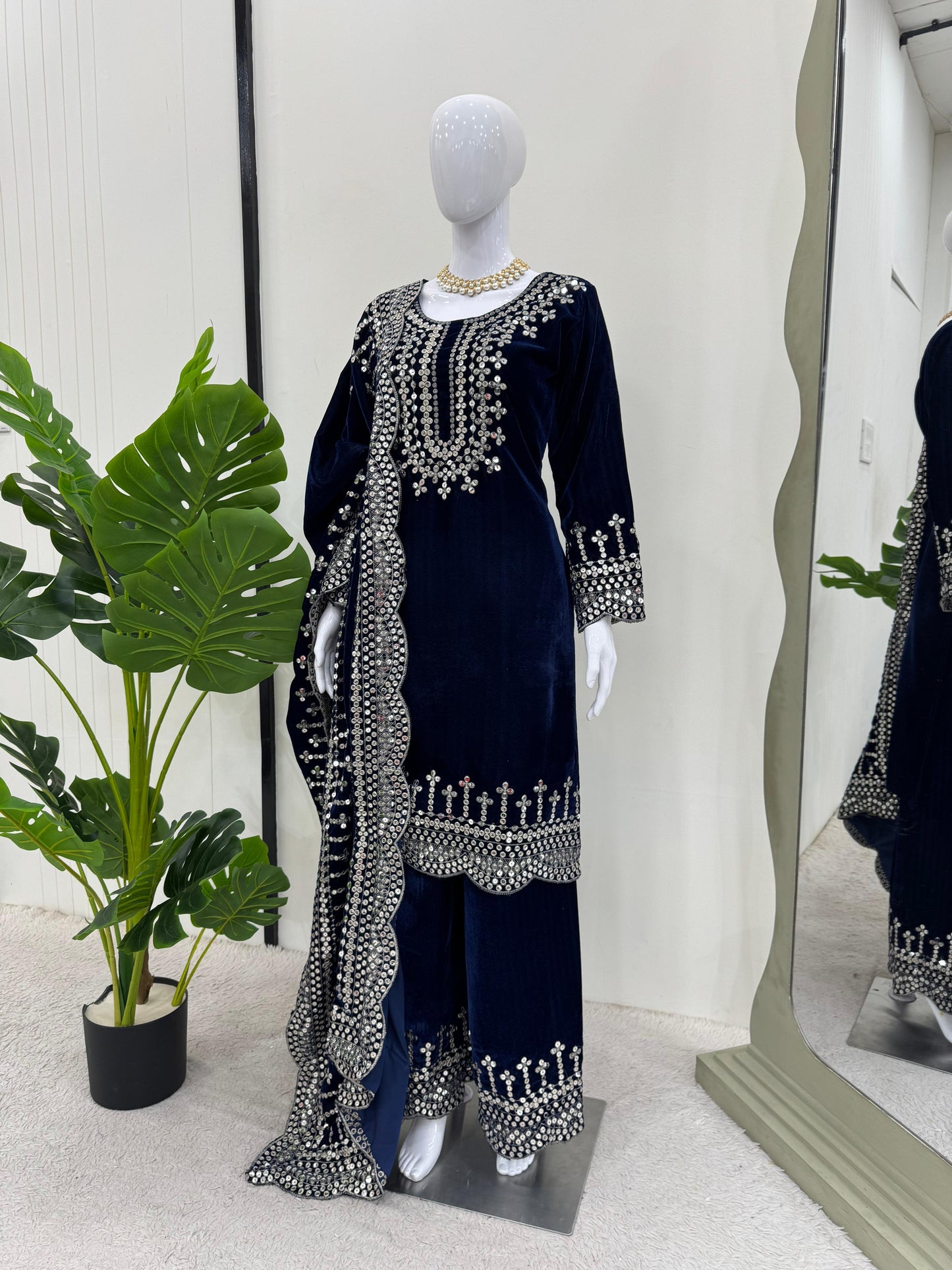 Sequins Work Kurta Set in Velvet