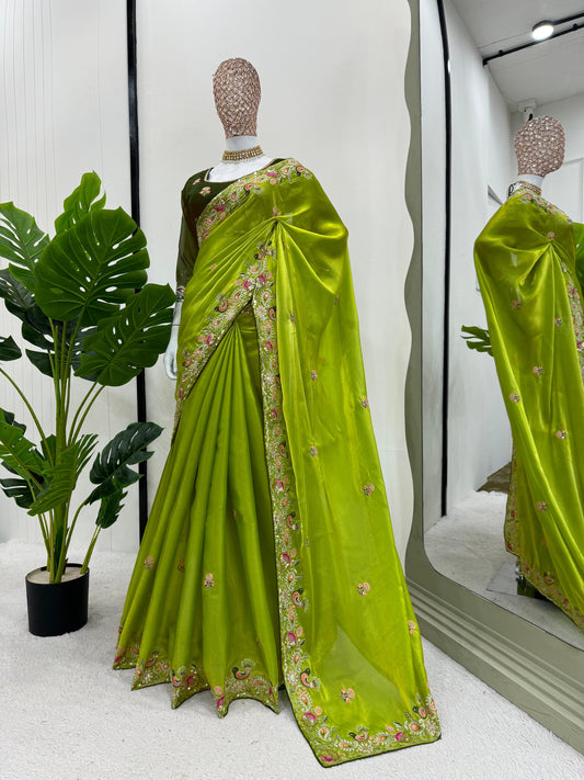 Embroidered Jimmy Choo Saree in Green