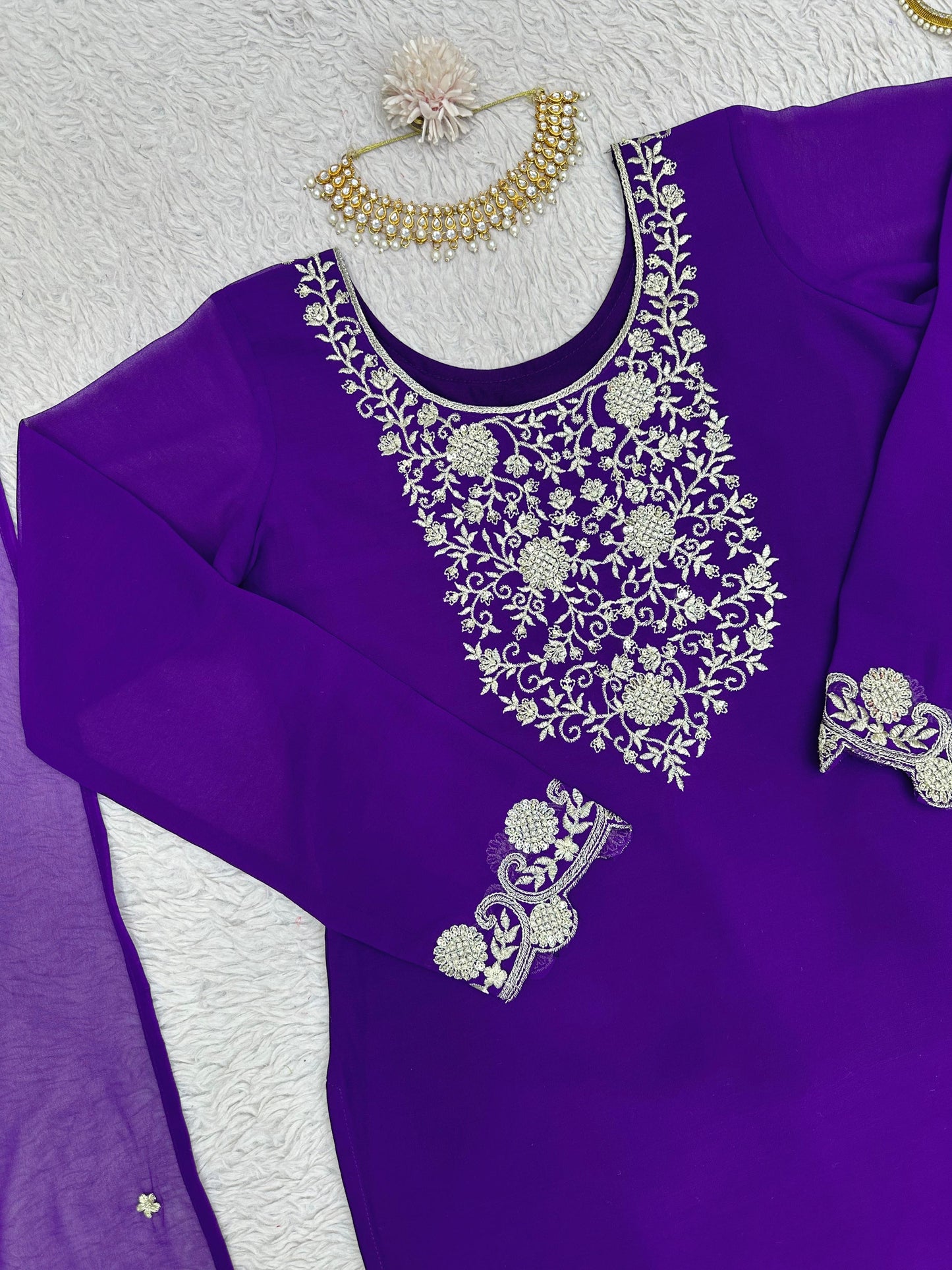 Cutwork Kurta Set with Palazzo and Dupatta