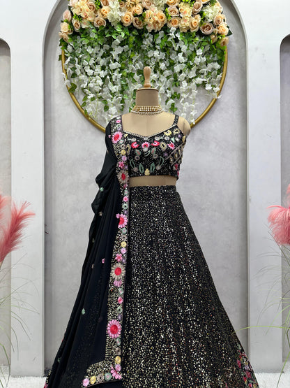 Designer Sequins Work Lehenga in Black