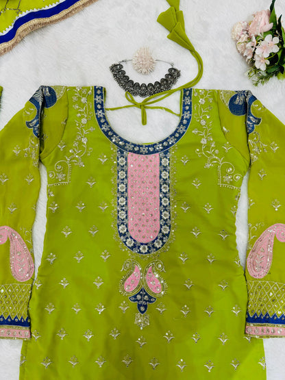 Parrot Green Sharara Set