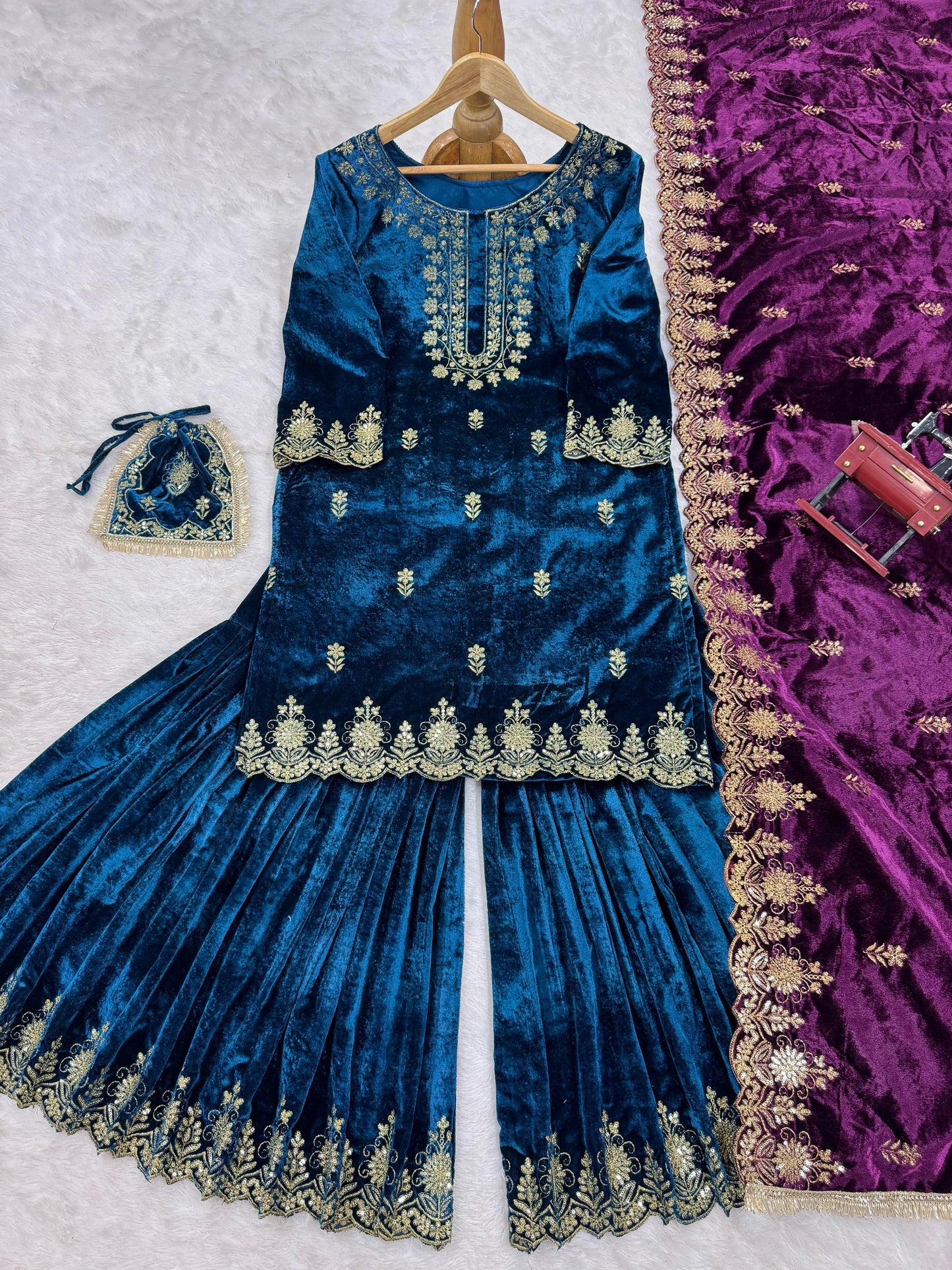 Velvet Sharara Set