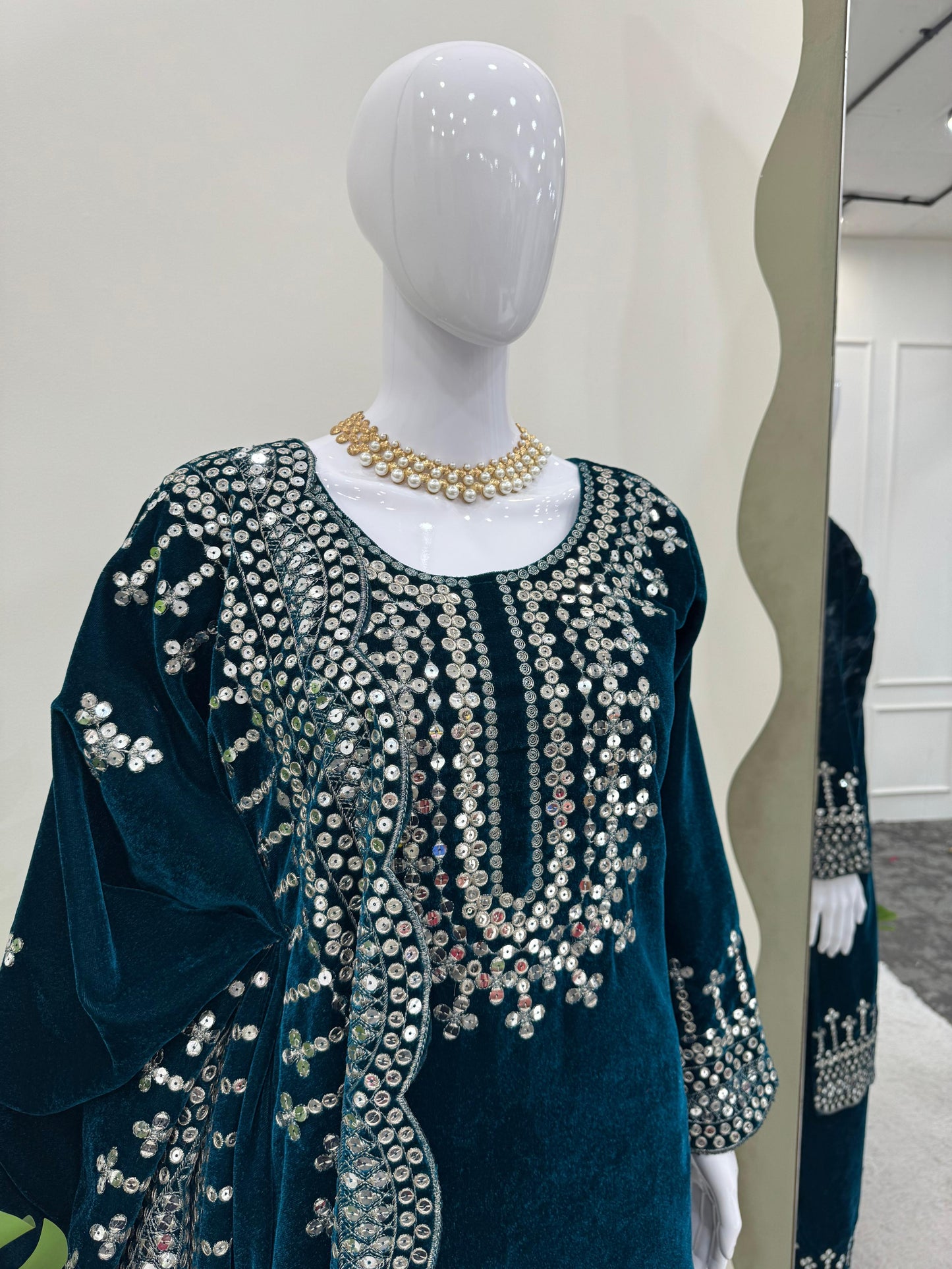 Sequins Work Kurta Set in Velvet