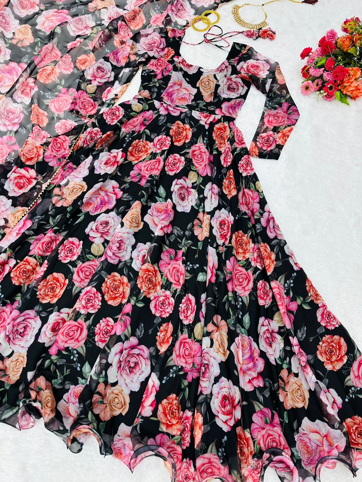 Floral Print Anarkali Gown