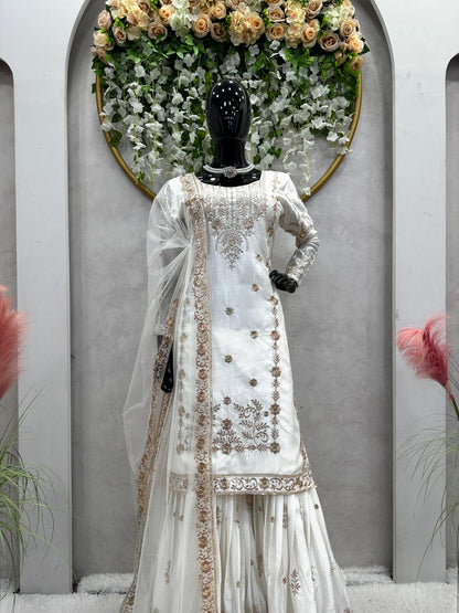 Designer Sharara Set in White