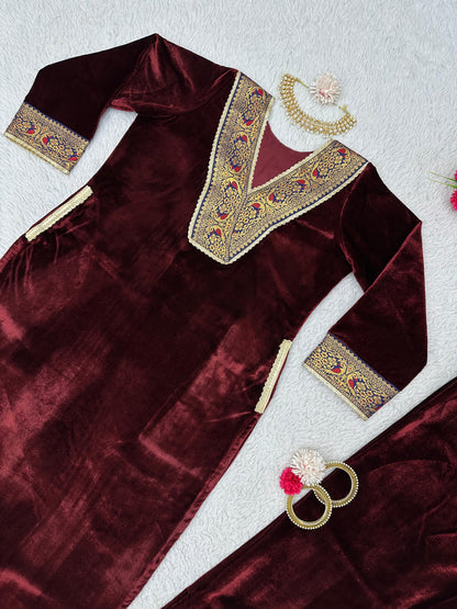 Velvet Kurta Set with Pockets