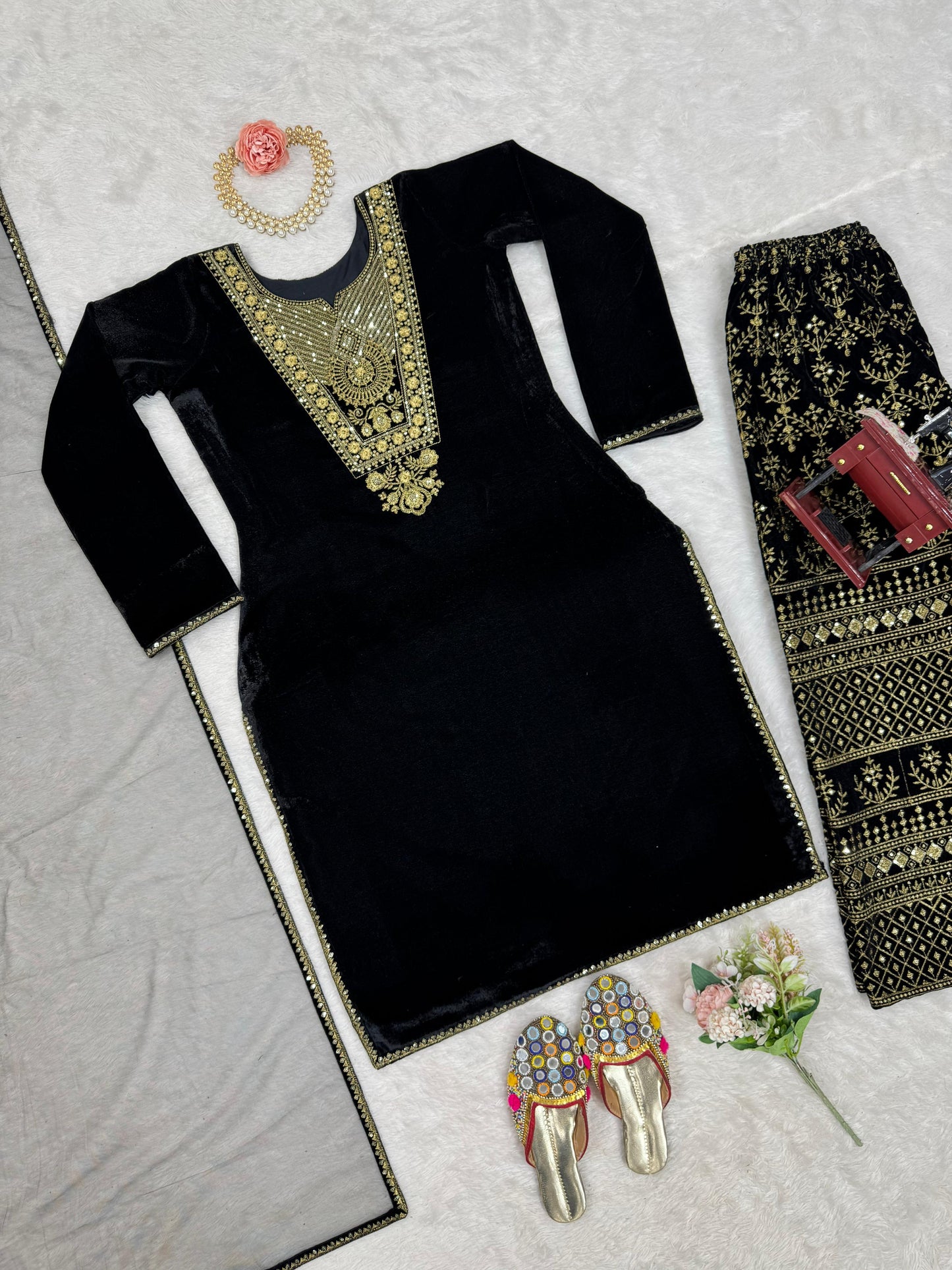 Velvet Gold Kurta Set