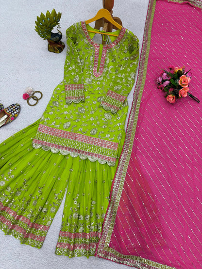 Sharara Set in Parrot Green