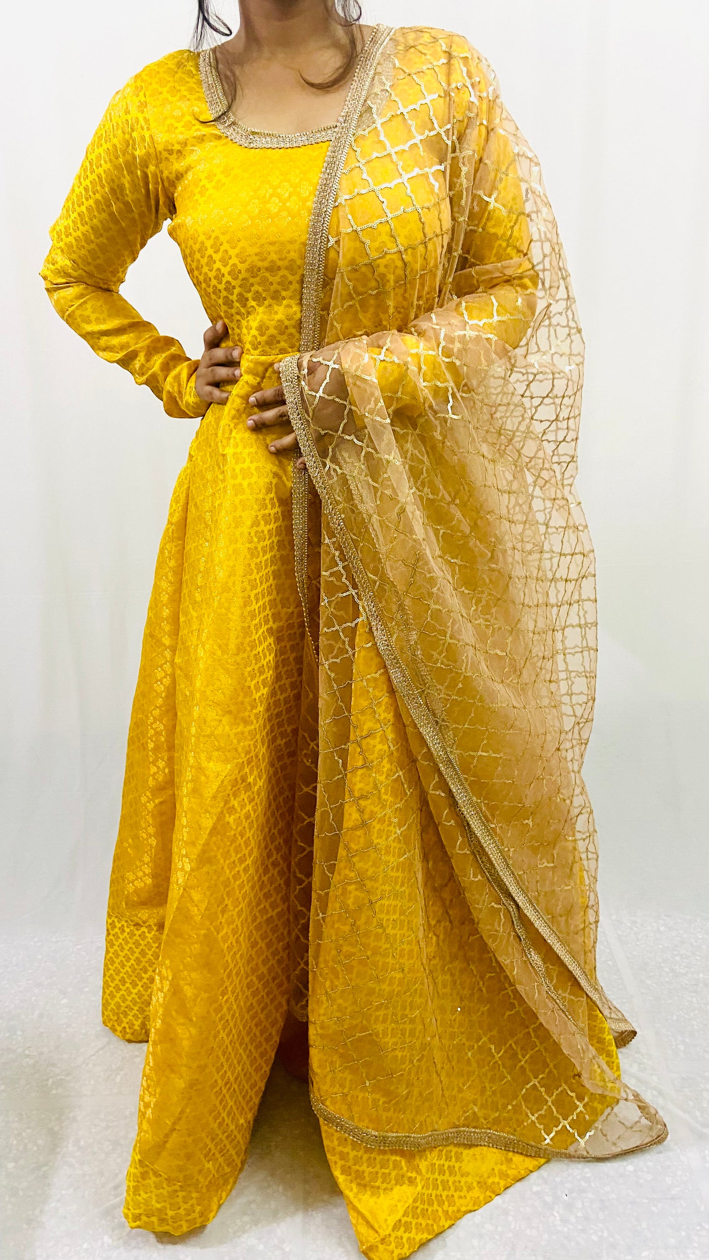 Silk Brocade Anarkali Dress with Net Dupatta