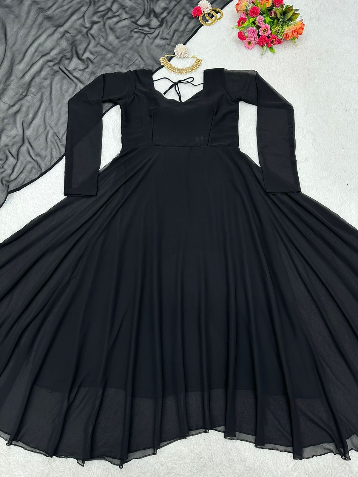 Plain Black Anarkali with Dupatta