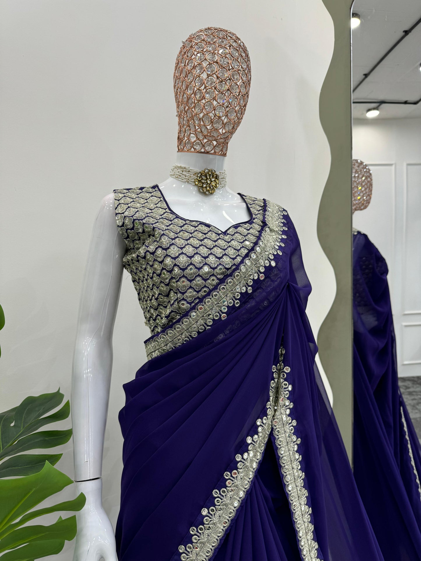 Purple Embroidered Saree