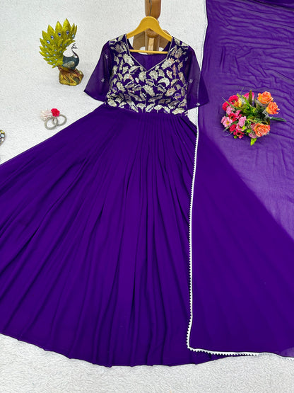 Thread Work Anarkali with Dupatta