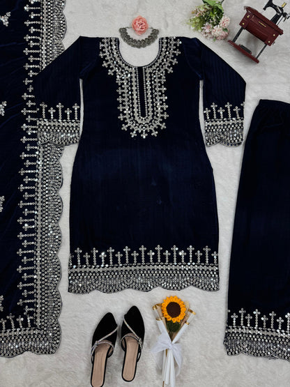 Sequins Work Kurta Set in Velvet