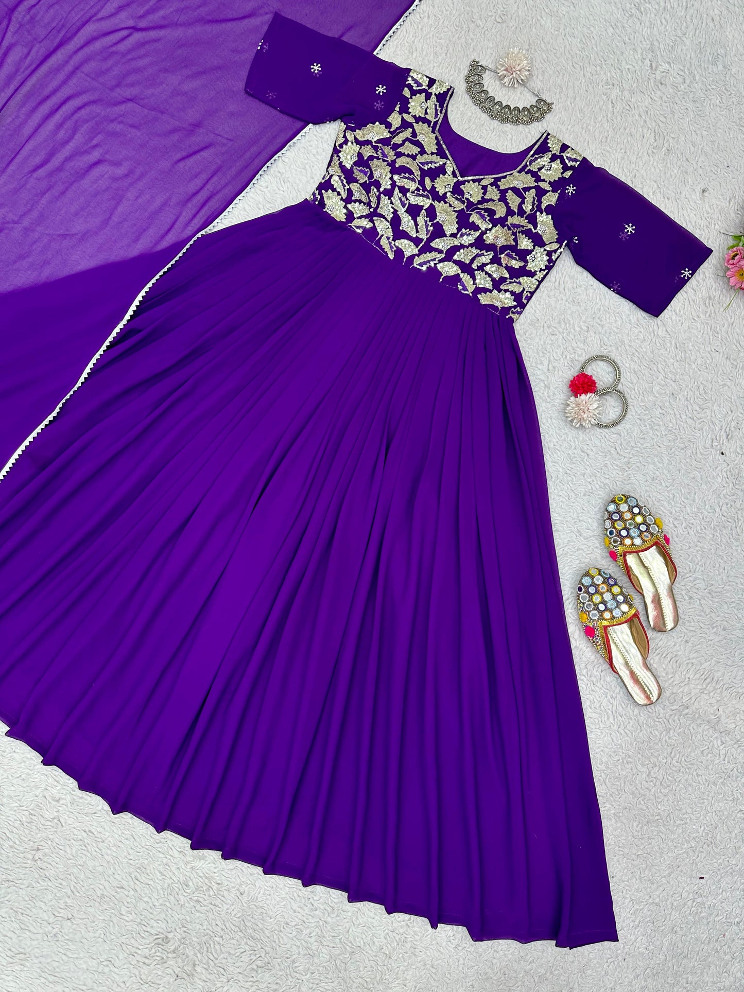 Thread Work Anarkali with Dupatta