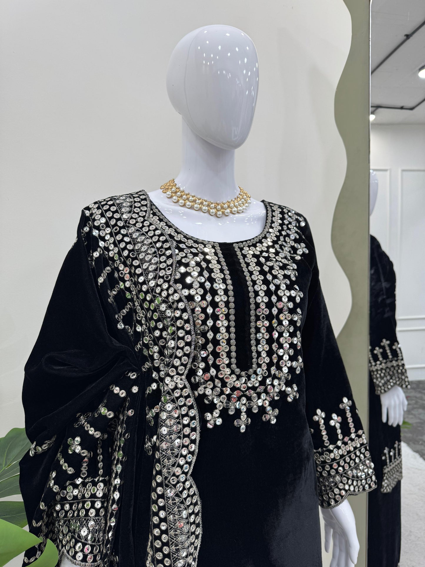 Sequins Work Kurta Set in Velvet