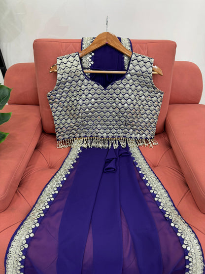 Purple Embroidered Saree