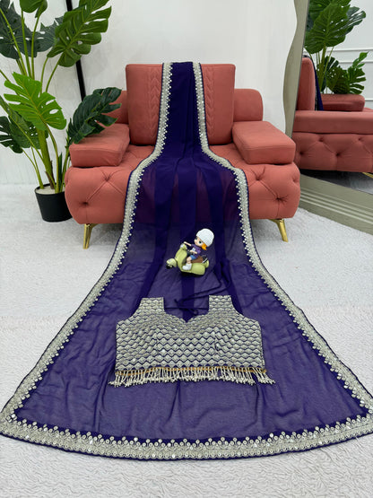 Purple Embroidered Saree