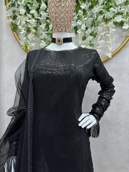 Sequins Black Kurta Set