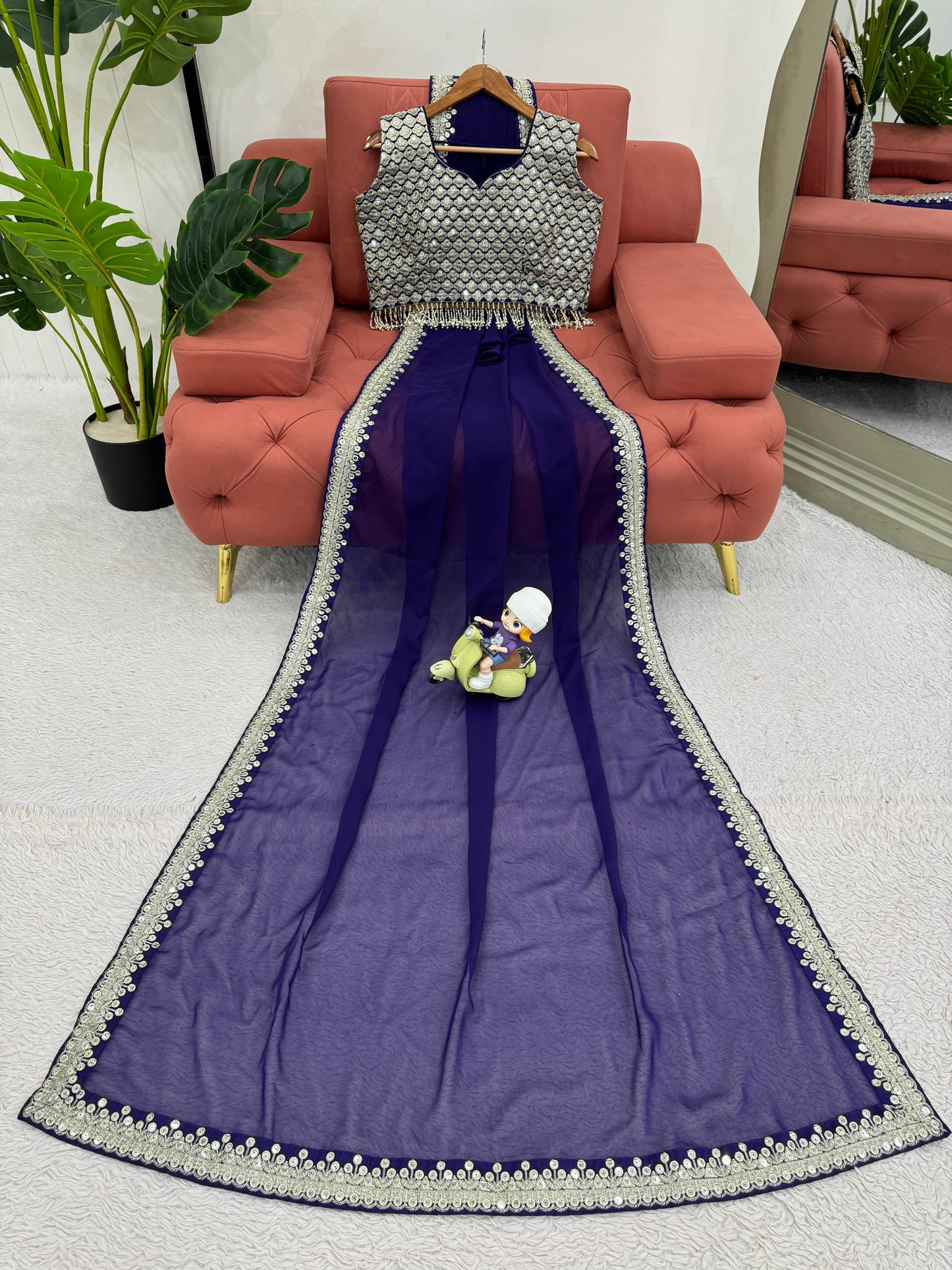 Purple Embroidered Saree