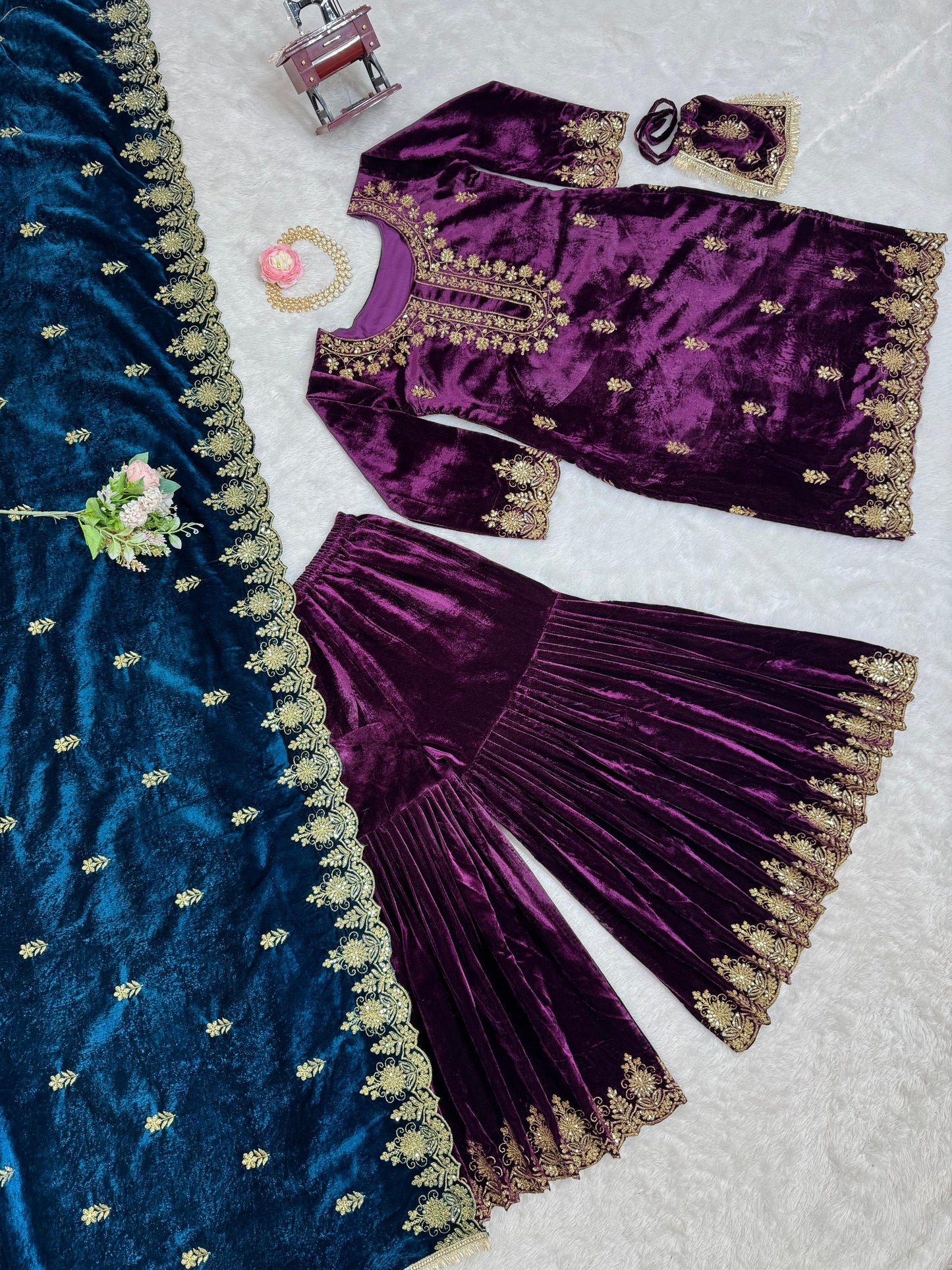 Velvet Sharara Set