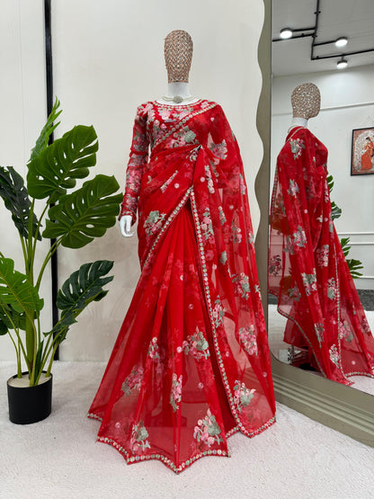 Bridal Floral Embroidered Saree