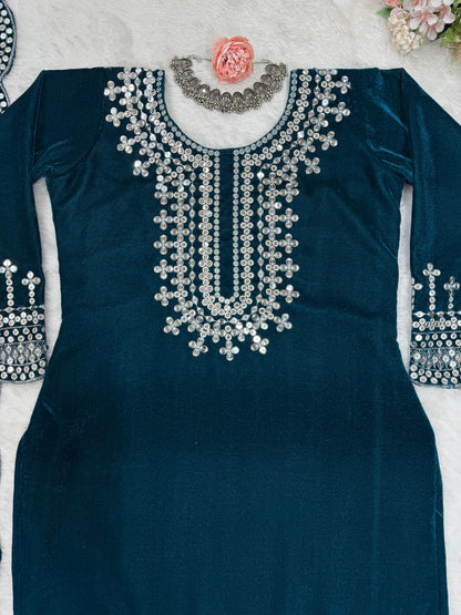 Sequins Work Kurta Set in Velvet