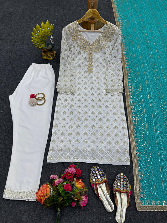 Sequins and Mirror Work Kurta Set