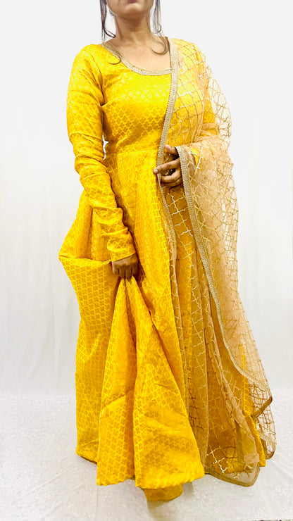 Silk Brocade Anarkali Dress with Net Dupatta