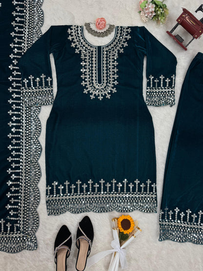 Sequins Work Kurta Set in Velvet