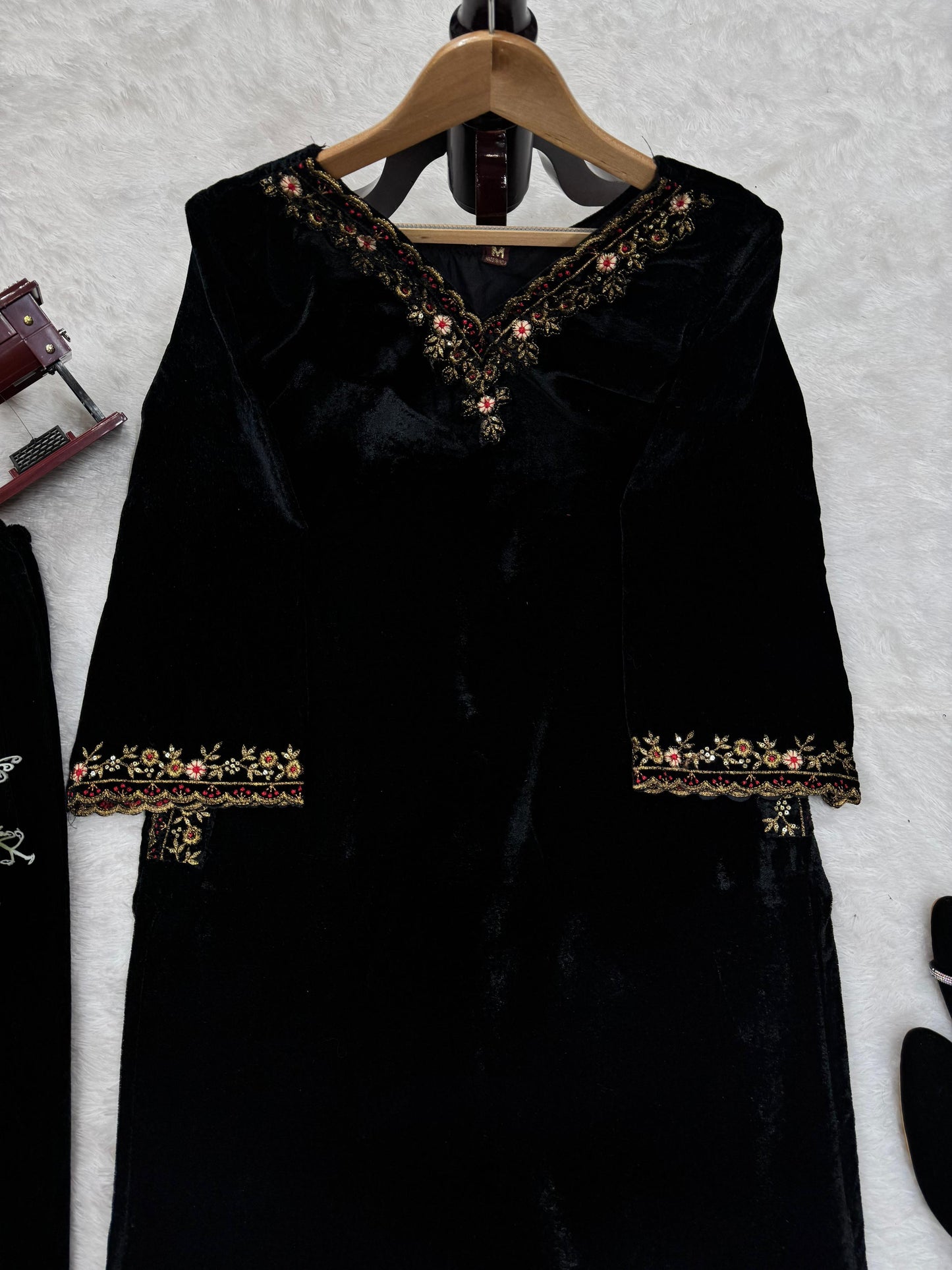 Velvet Kurta Set with Pockets