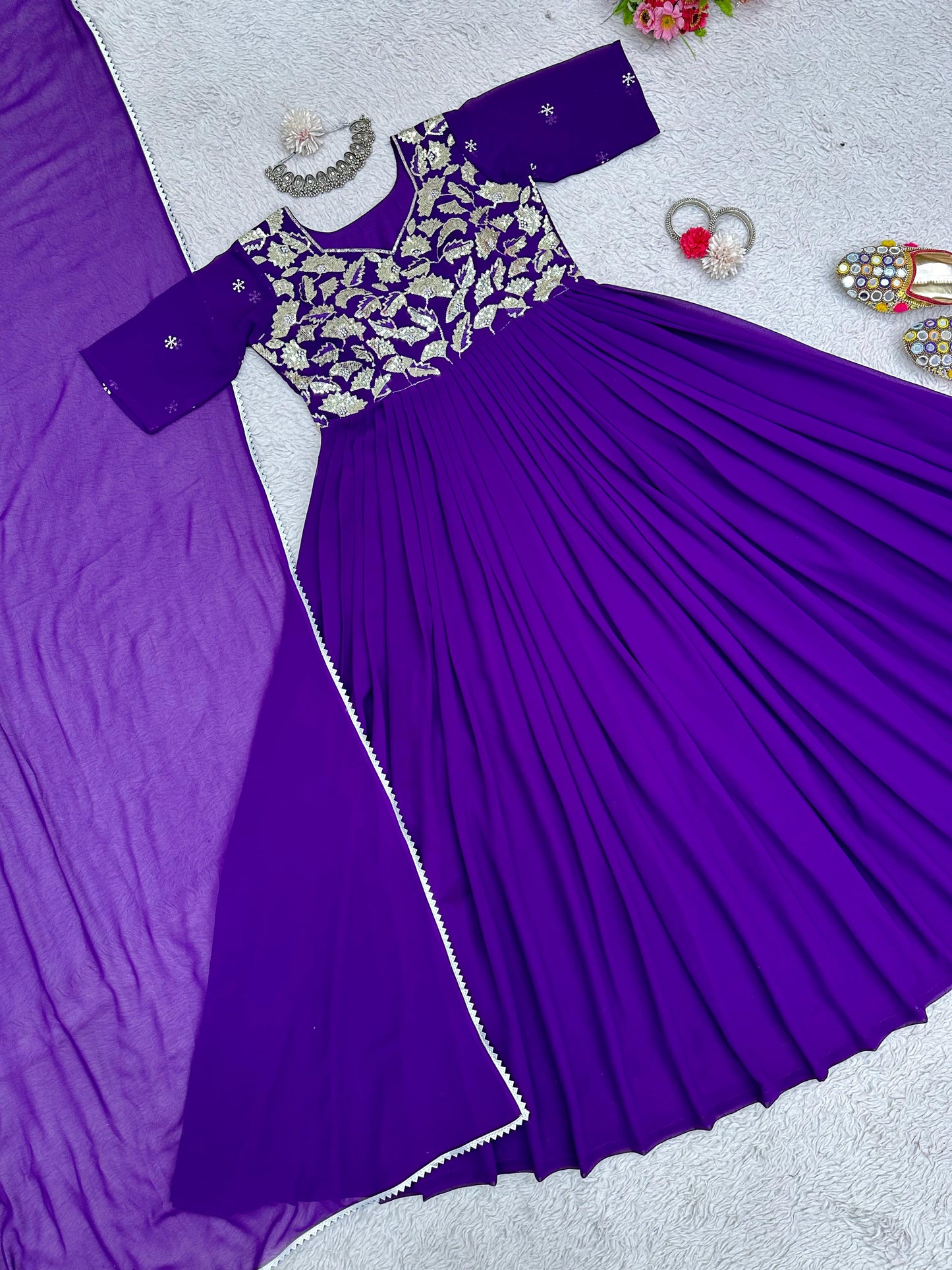 Thread Work Anarkali with Dupatta