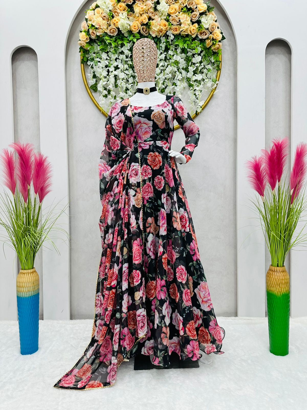 Floral Print Anarkali Gown