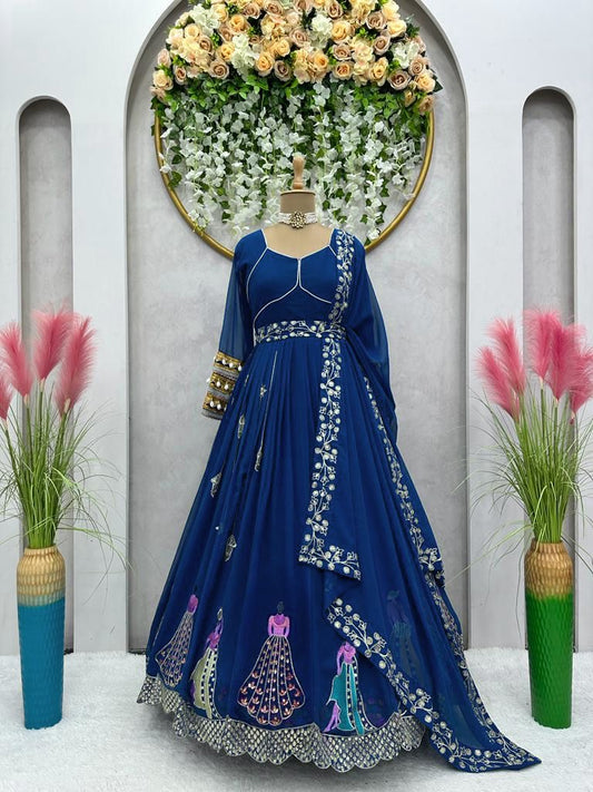 Thread Work Anarkali with Dupatta